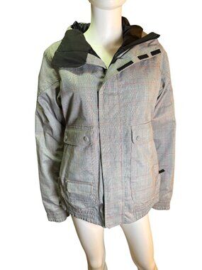 Burton Mens Ski Jacket Dryride Series Plaid Gray Checked Size M Snow Outdoor EUC